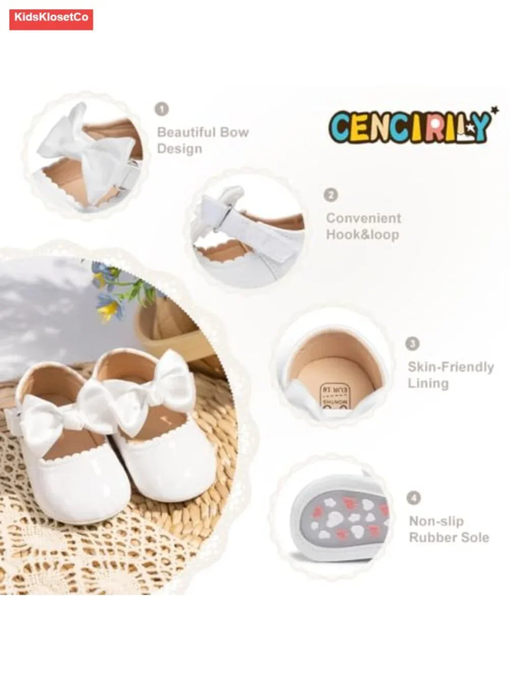 Infant Baby Girls Mary Jane Flats Non-Slip Soft Sole Prewalker Princess Dress